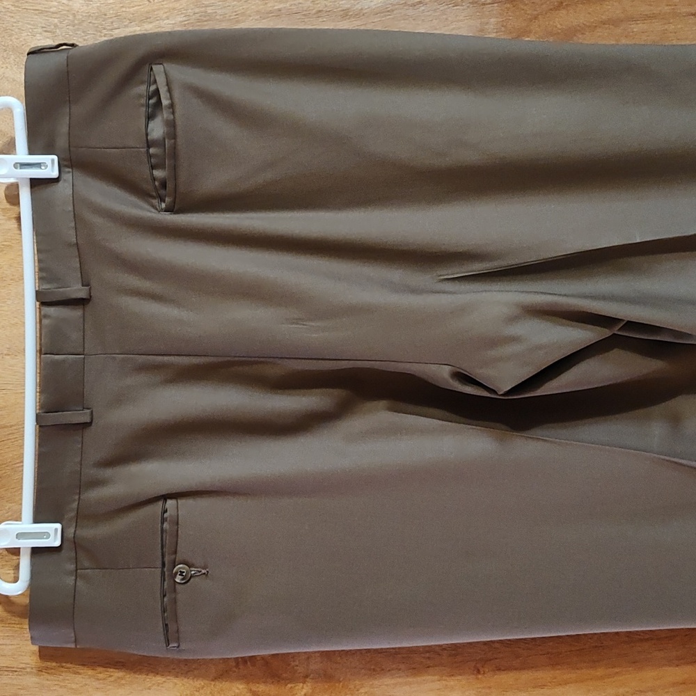 Tom James Mens Bespoke Custom Tailored Dress Pants Brown Pleated Cuffed 42x32 - Picture 7 of 14